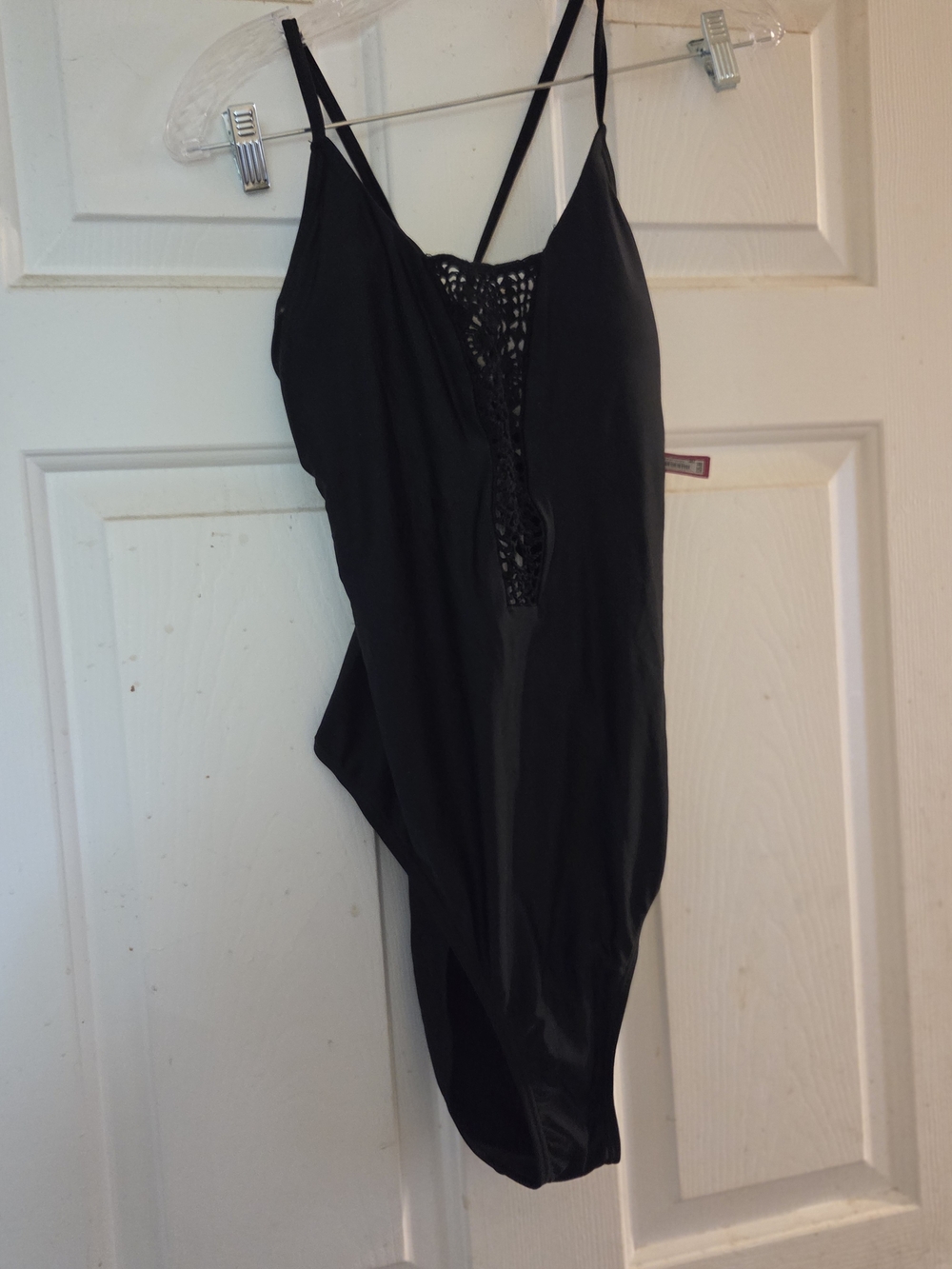 Xhilaration Black One-Piece Swimsuit with Crochet Front